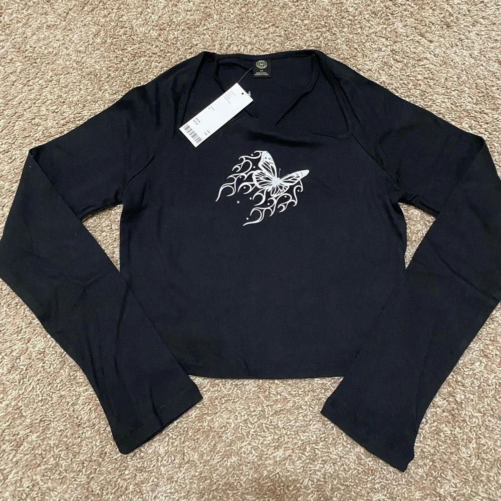 Urban Outfitters Diamante Flaming Cutout Tee NWT Size S - Picture 5 of 8